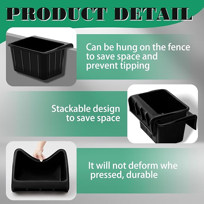 Maxdot 2 Pcs 17 Quart Rubber Horse Hook Feeders Over Hanging Fence Feeder Heavy Duty Mountable Rubber Feed Bucket for Farm Stalls Pasture, Stable to Feed Horses Sheep Cattle Cows Etc