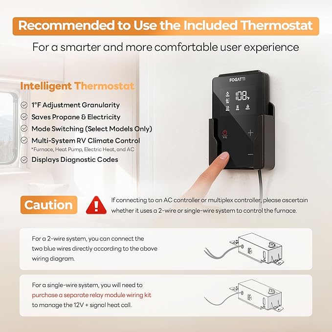 FOGATTI RV Furnace 35,000 BTU High-Capacity - Quiet Thermostat Controlled RV Heater for Motorhome, Camper & Travel Trailer