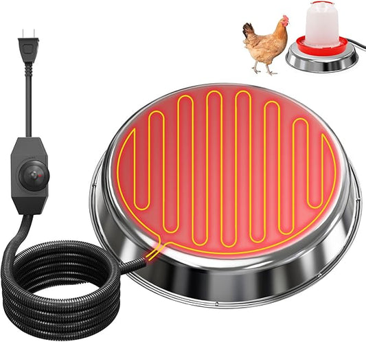 Chicken Water Heater for Winter,14" Heating Base for Metal/Plastic Chicken Waterer Poultry Founts Under 5 Gallon,48W Thermostat Chicken Coop Water Heater