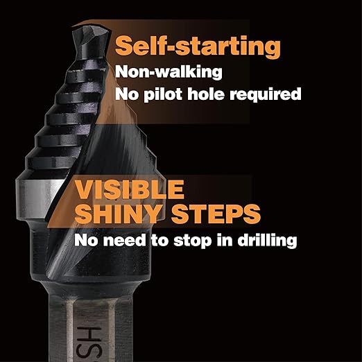 M35 HSS 1/2 Inch Step Drill Bit, Single Size Unibit with Double Spiral Flutes for Drilling Small Holes on Stainless Steel, Metal, Wood, Plastic