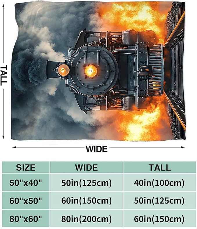 Tijuboni Steam Train Throw Blanket Locomotive Gifts for Boys Girls Men Women Kids Adults Soft Flannel Fleece Blanket for Couch Sofa Bed Home Decor 40"x50"