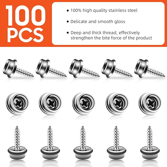 Boat Canvas Snaps, Marine Snaps Stainless Steel, Boat Cover Snaps Stainless Steel Kit With 3/8 Inch Socket Snap Screw (100pcs Sliver)