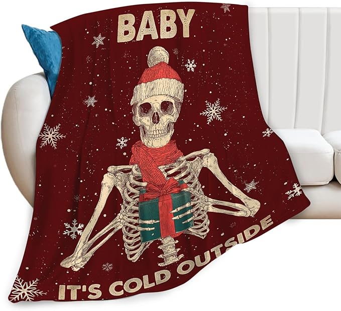Dynova Christmas Skeleton Blanket Cozy Plush Halloween Skull Throw Blankets Fuzzy Flannel Fleece Decor Gifts for Girls Boys Women Men 80"X60"