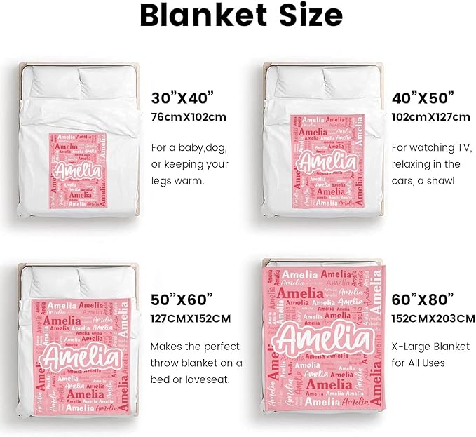 Custom Blanket with Name Personalized Blankets for Kids Adult Boys Girls Flannel Monogrammed Customized Blankets Throw (30''x40'')