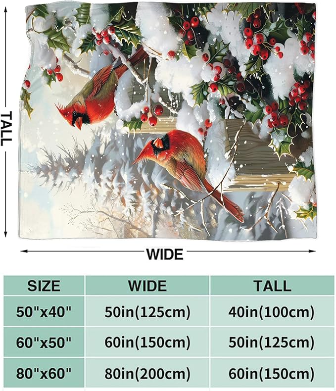 Dynova Christmas Bird Blanket Cozy Plush Red Birds Lovers Throw Blankets Fuzzy Flannel Fleece Winter Gifts for Girls Boys Women Men 50"X40"