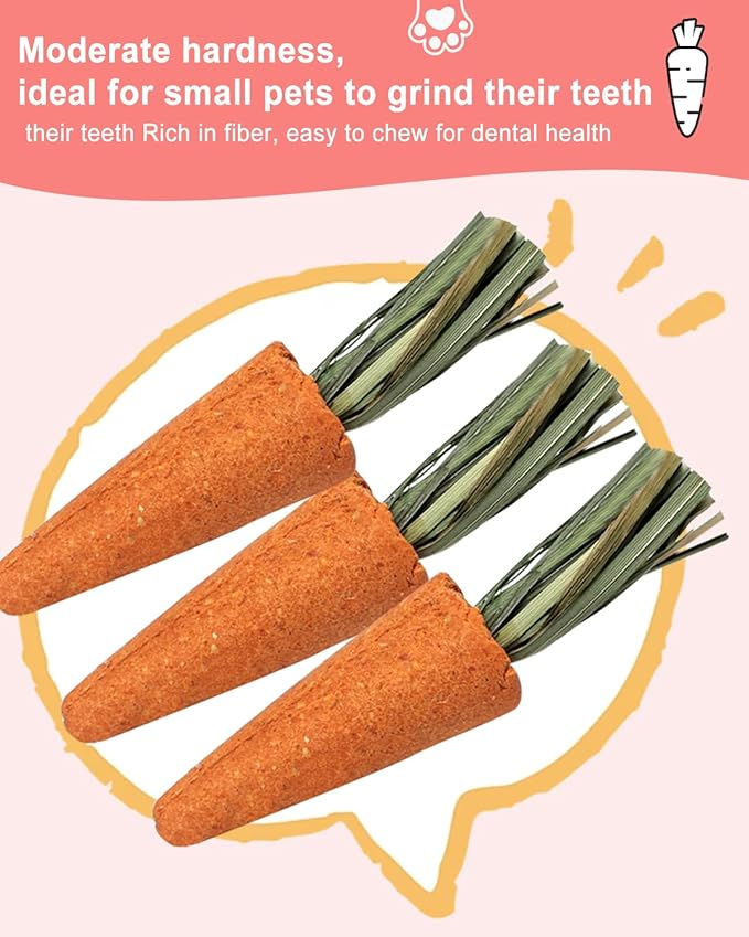12PCS Hamster Chew Treats Carrot Shape – Timothy Hay Toys & Stick Snacks for Small Animals, Teeth Grinding Toys for Hamsters, Rabbits, Guinea Pigs, Chinchillas