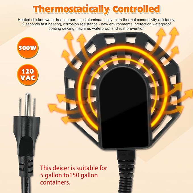 500W Horse Water Heater Aluminum Cast, Thermostatic Control Farm De-Icer, Utility Pond De-icer for Livestock Poultry Birds Horses Cows Wildlife Drinking for Winter