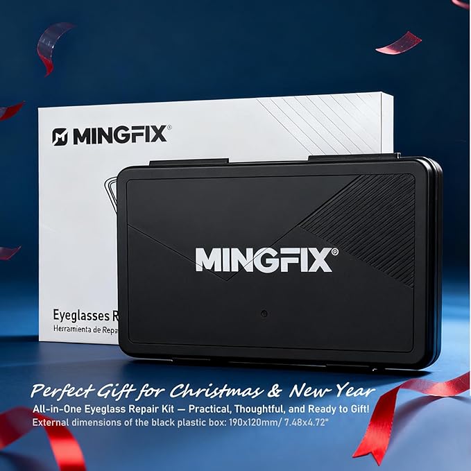 Eye Glasses Repairing Kit, MINGFIX Magnetic Eyeglass Repair Tool Set with Multiple Size Screws,8 Precision Screwdrivers,Nose Pads,Ear Grips and Tweezer with Travel Case for Glasses,Sunglasses