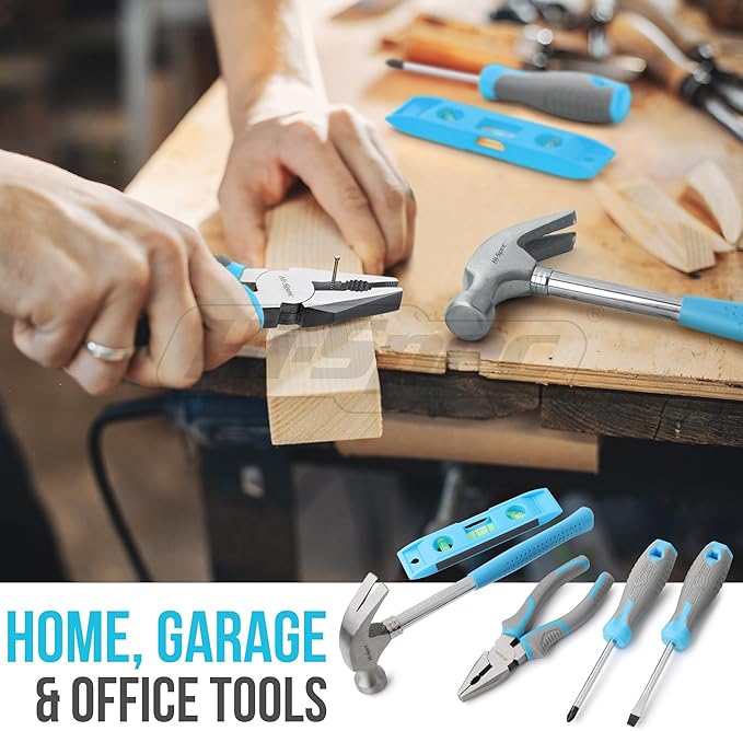 Hi-Spec 38pc Blue Household DIY Tool Set. Home, Office and College Dorm Small Toolkit Box of Starter Basic Tools