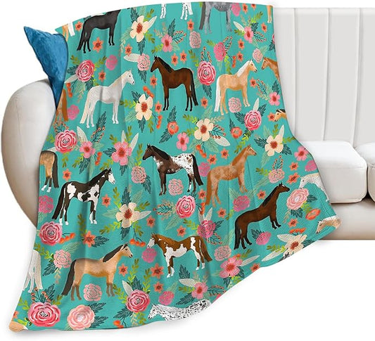 Tijuboni Horse Throw Blanket Horse Gifts for Girls Boys Women Men Kids Adults Soft Flannel Fleece Blanket for Couch Sofa Bed Home Decor 60"x80"