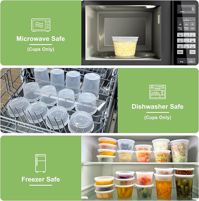 60 Sets (120-Piece) Deli Containers with Lids 16 oz, Leak-Proof & BPA Free Airtight Takeout Plastic Food Storage Containers for Soup, Freezer/Microwave/Dishwasher Safe