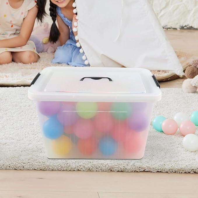 20 L Plastic Storage Bins with Latching Lids, Stackable Storage Containers for Garage, Closet, Kitchen, 4 Packs