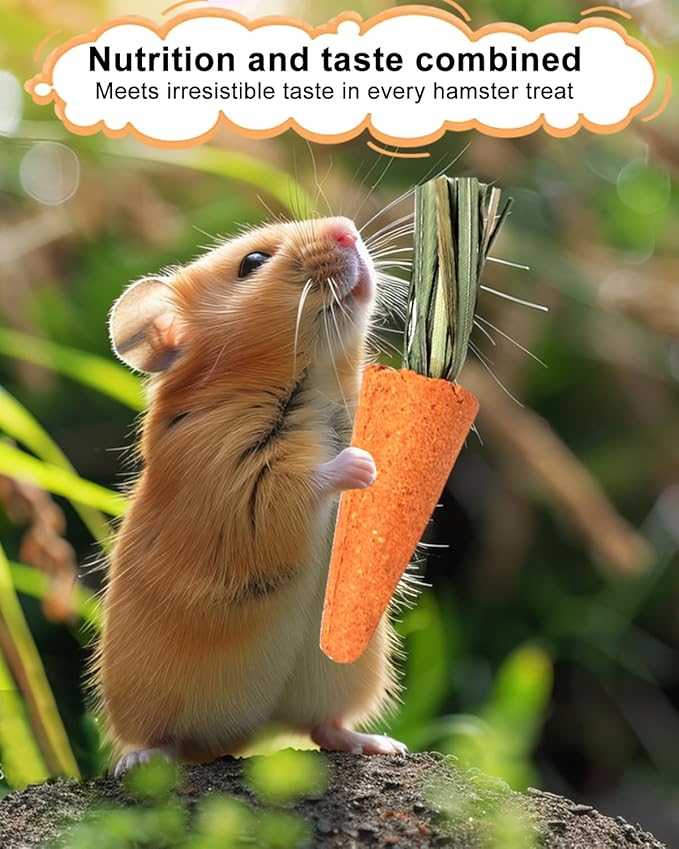 12PCS Hamster Chew Treats Carrot Shape – Timothy Hay Toys & Stick Snacks for Small Animals, Teeth Grinding Toys for Hamsters, Rabbits, Guinea Pigs, Chinchillas