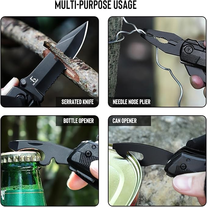 THE FRONT Multitool Knife, Pocket Knife, 13 in 1 Multi tool Folding Utility Plier, Bottle Opener Saw Screwdrivers Bottle Opener, for Camping Survival Hunting Fishing Hiking, Gifts for Men Dad