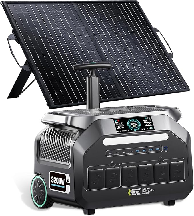 IEE P3200 Solar Generator with 100W Panel, 3200W/2048Wh Solar Power Station, 1800W Fast Charging, Smart APP Control Emergency Power Station for Home, Camping, RVs, Outdoor Battery Backup