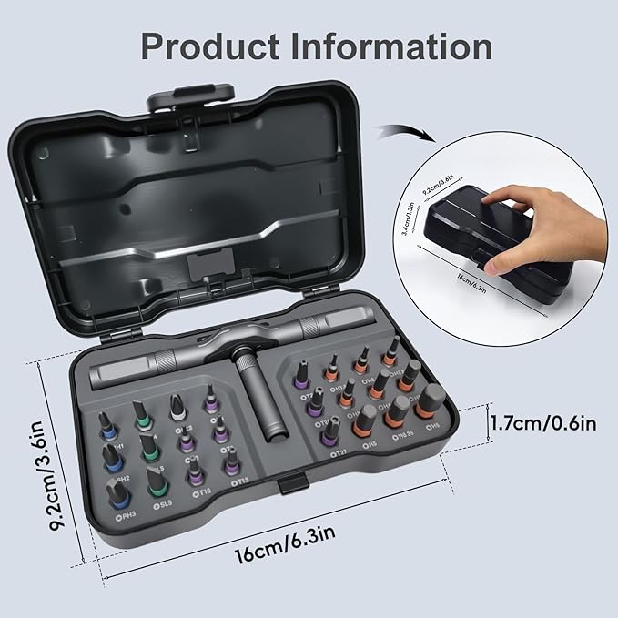 24 in 1 Magnetic Ratchet Screwdriver Set, Magnetic DIY Multi Bit Ratcheting Screwdriver Set, Removable Self-Assembly Portable Repair Tool kit for PC Mobile/Watch/Electronics/Bicycle