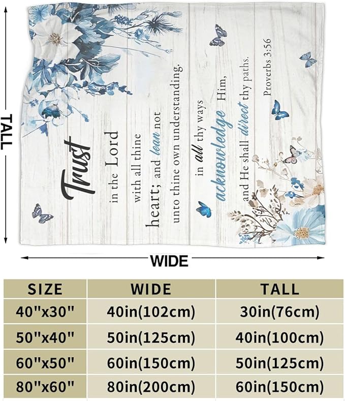 Christian Blanket Soft Warm Bible Verse Scriptures Fleece Throw Blanket Christian Gifts for Women Cozy Plush Fluffy Religious Trust in Lord Lightweight Flannel Gifts Blankets for Kids Adults 50"X40"