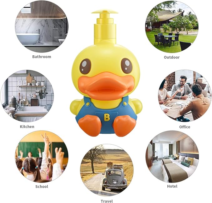 Super Cute 3D Soap Dispenser for Bathroom Toilet Kitchen Dish Soap Shampoo Lotion Hand Sanitizer Shower Cartoon Animal Duck Birthday Gift Empty Refillable Pump Bottle Yellow Blue