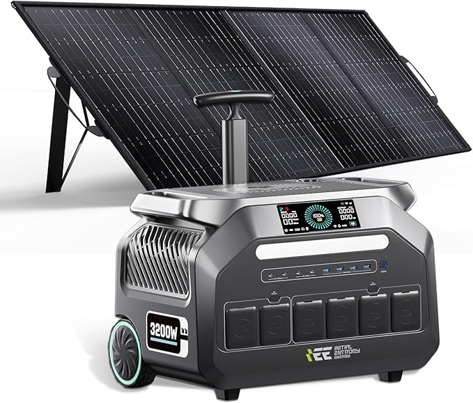 IEE 3200W Power Station with 1x500W Solar Panel,2048WH Lifepo4 Battery Solar Generator,1800W 1.2H Fast Charge,14 Output Ports 5-8MS EPS,APP Control Below 30DB Noise,for Home Backup,RV,Travel.