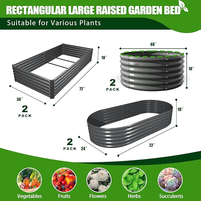 A ANLEOLIFE 6-Pack 4X4 & 6X3 & 6X2 Deep Root Galvanized Raised Garden Beds Outdoor for Planting Vegetables Flowers Herb,Quartz Grey
