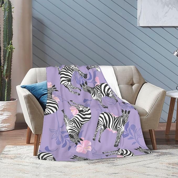 Zebra Blanket Super Cozy Soft Warm Plush Fluffy Flower Stuff Gifts for Women Girls Fleece Flannel Gift Blankets for Kids Adults 60"X50"