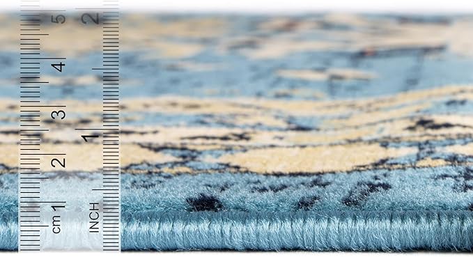Unique Loom Taftan Collection Border Geometric Tribal Inspired Design Area Rug (3' 0 x 16' 5 Runner, Light Blue/ Gold)