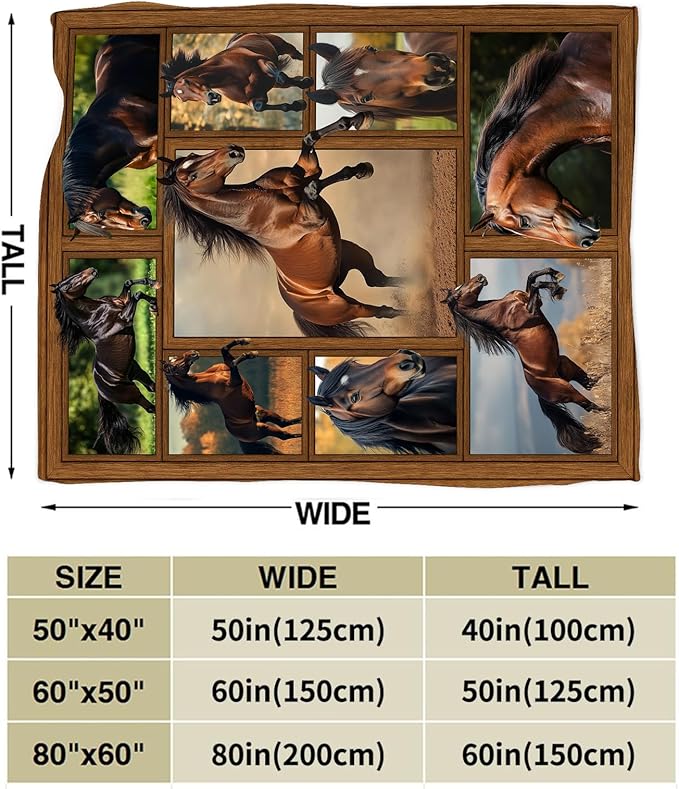 Horse Blanket, Horse Throw Blanket, Horses Gifts Blankets Stuff Fleece Flannel Plush for Girls Women Men Boys Lovers Adults Soft Bedding Gift for Sofa Bed Office Home Decor 40"X50"
