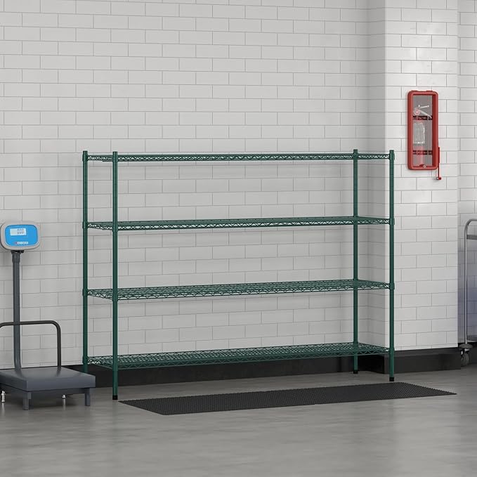 Commercial NSF Listed Green Epoxy Stationary Wire Shelving Kit 18" x 72" x 54", with 4 Shelves Perfect for Warehouse, Walk-in Refrigerator, Freezer, Grocery Store, Restaurant, Dishroom