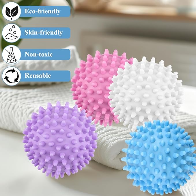 6 Pack Laundry Balls for Dryer, Dryer Balls Laundry Reusable, Dryer Ball Plastic Pellet Packs for Fabric Soften, Reduce Wrinkle and Less Static Cling