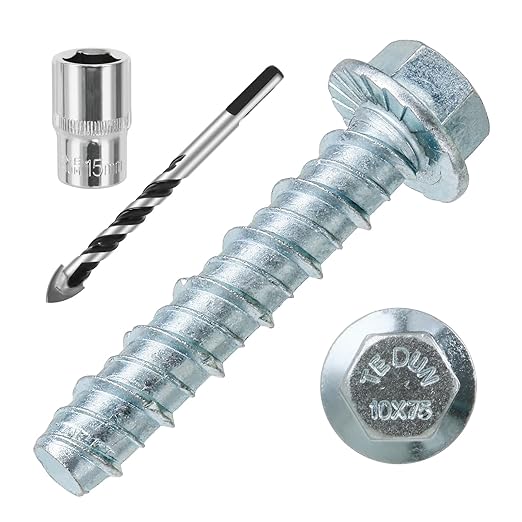 3/8 x 2-1/2" 25pcs Concrete Screws, Nickel Plated Concrete Screw Drill Bit Set for Anchoring Masonry, Brick or Concrete Block (25pcs)