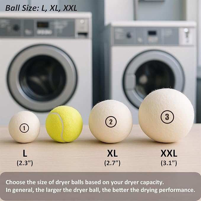 Wool Dryer Balls Laundry, XL(2.7") 6 Pack, Premium Fabric Softener Ball, Reusable, Anti Static, Chemical Free Natural Wool Balls for Dryer, Laundry Dryer Balls – 100% New Zealand Wool