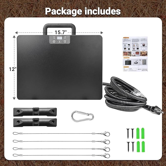 200W Chicken Coop Heater with Tip-Over & Overheat Protection | Auto Timer, 3-Way Mount & Waterproof Cord | Safe, Energy-Efficient Heating for Chicks, Poultry & Pets