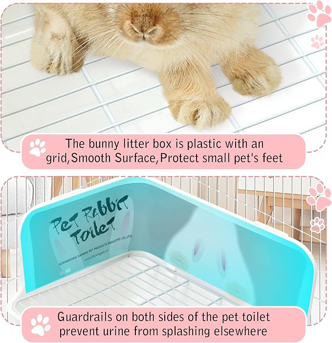 Tfwadmx Rabbit Litter Box Bunny Corner Litter Pan Pet Bedding Litter Box with Grate Small Animal Toilet Potty Trainer for Rabbit Bunny Chinchilla Guinea Pig Ferret (White)