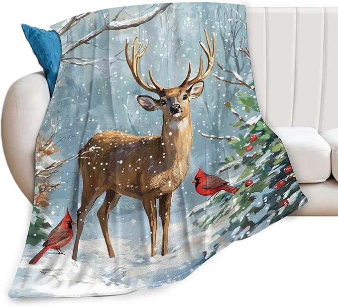 Deer Blanket, Soft Plush Fleece Cabin Animal Throw Blanket - Cozy Warm Stuffed Blankets Bedding Deer Gifts for Women Girls Kids Adults 60"X80"