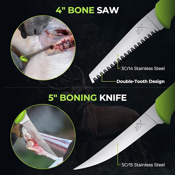 Extremus by KastKing Hunting Knife Set, 4/8-Piece Field Dressing Kit with Gut Hook Skinning Knife, Caping Knife & Bone Saw for Deer, Elk & Big Game, Hunting Gear and Accessories, Gifts for Men