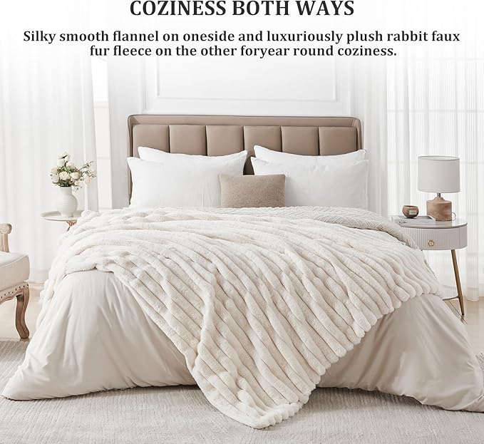 Faux Fur Throw Blanket for Couch, 1000 GSM Cozy Fuzzy Fluffy Soft Plush Thick Bubble Sherpa Blanket for Sofa Bedroom Living Room, Mothers Day Birthday Gifts for Women Home Decor