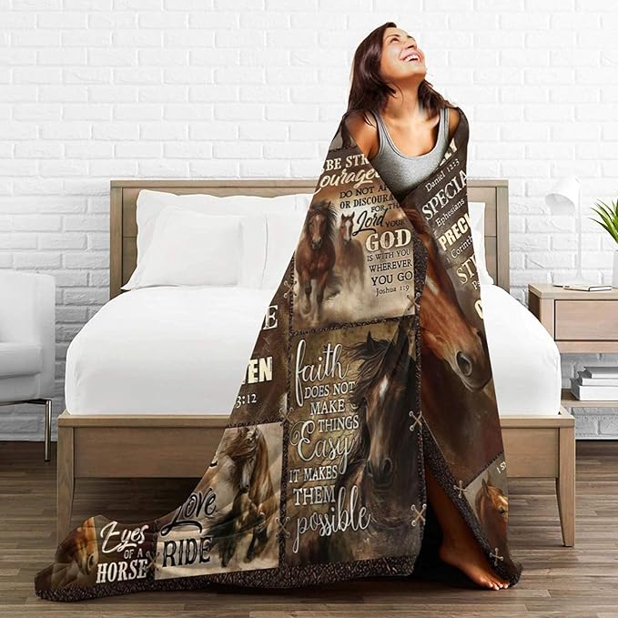 Horse Fleece Blanket Western Running Horses Throw Blankets for Girls Boys Super Soft Warm Flannel Animal Throws Gifts for Men Women Cozy Fuzzy Plush Stuffed Couch Bed Bedding Decor 60"X50"