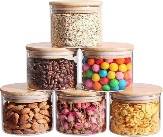 ComSaf 0.5 Qt Glass Food Storage Jars Set of 6, Clear Glass Storage Containers with Lids, Pantry Organization Jar, Spice, Blooming Tea, Coffee, Cookie and Sugar Container, Small jar Set for Kitchen
