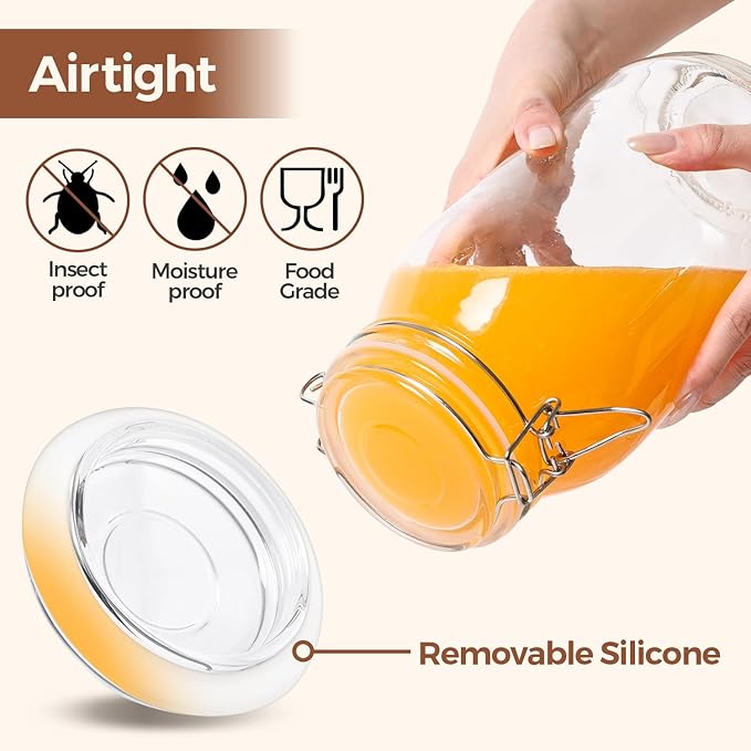 ComSaf Large Glass Jars with Lid 0.5 Gallon, Large Mason Jars Set of 3, Glass Canisters with Airtight Lids, Half Gallon Canning Jar with Seal Wire Clip Fastening for Kitchen, Pickle, Flour, Sugar