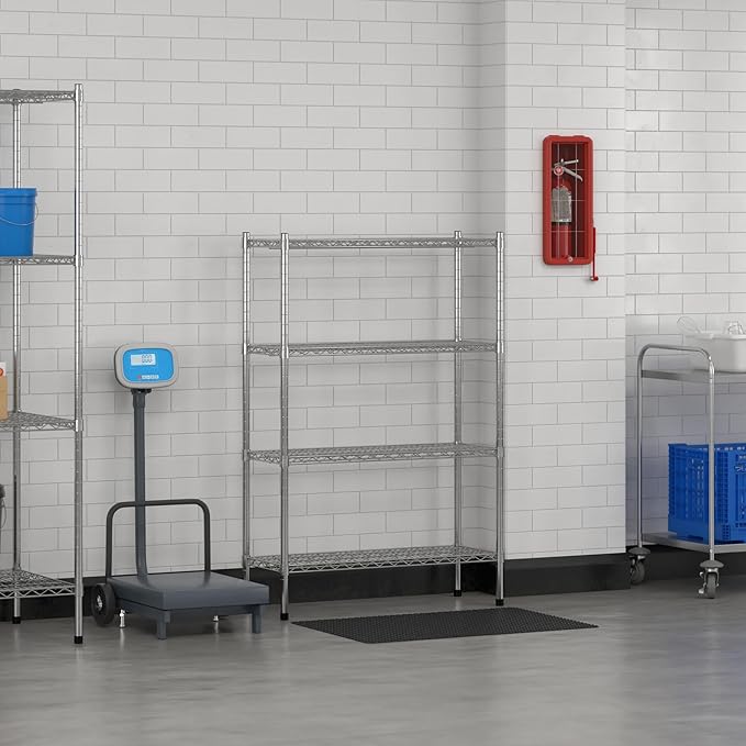 Commercial NSF Listed Chrome Stationary Wire Shelving Kit 14" x 36" x 54", with 4 Shelves Perfect for Warehouse, Walk-in Refrigerator, Freezer, Grocery Store, Restaurant, Dishroom