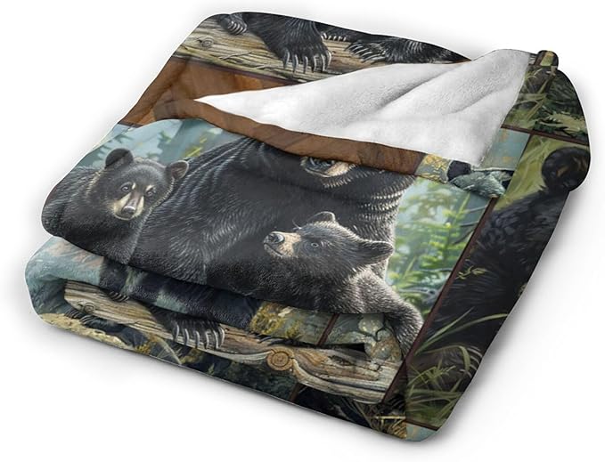 Black Bear Blanket Wild Animal Throw Blanket Cozy Plush Fleece Flannel Bear Blankets Lightweight Fuzzy Party Gifts for Girls Boys Women Men 50"X40"
