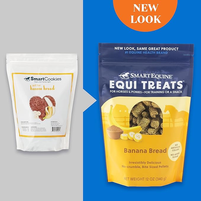 SmartEquine Equi Treats | Made with Beet Pulp & Alfalfa | High-Fiber Horse Treats | Low ESC & Starch | Bite-Sized | No Added Sugar | Banana Bread Flavor Cookies for Horses, 4 lb Bag
