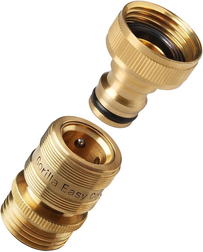 Gorilla Easy Connect Garden Hose Quick Connect Fittings ¾ Inch GHT Solid Brass Leak Proof to 200 PSI Heavy Duty