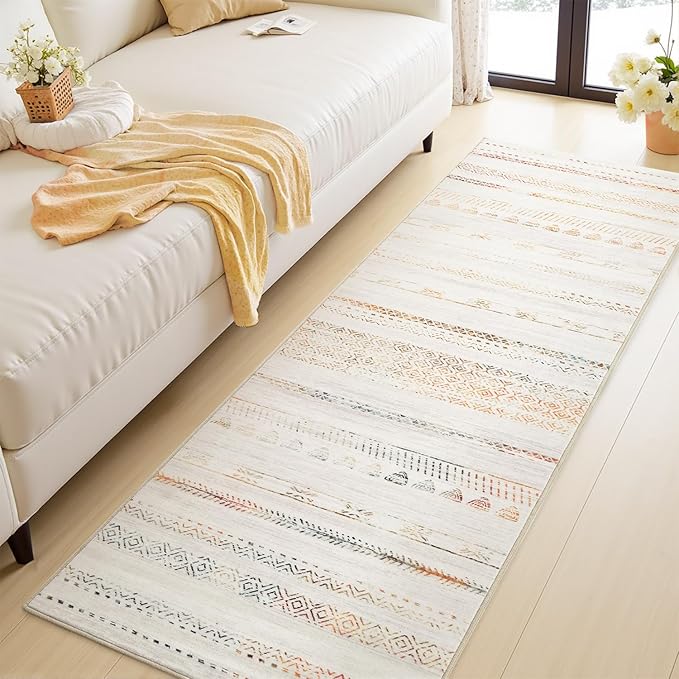 2x8 Runner Rug Machine Washable Non Slip Area Rug Distressed Neutral Moroccan Boho Rug Ultra Soft Floor Runners for Hallways for Entryway Laundry Room Kitchen, Multi-Color