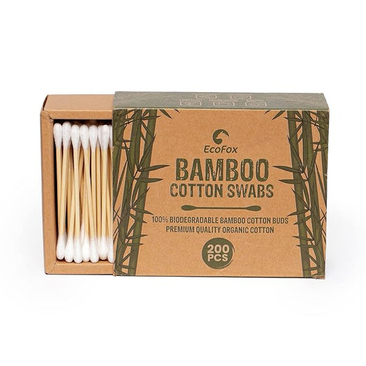 Bamboo Cotton Swabs 200 Count | Compostable & Pure Cotton Buds | Double Tipped Sticks | Made with Plant-Sourced Materials | Perfect for Makeup & Nail Applications, Arts & Crafts, Removing Dust & Dirt…