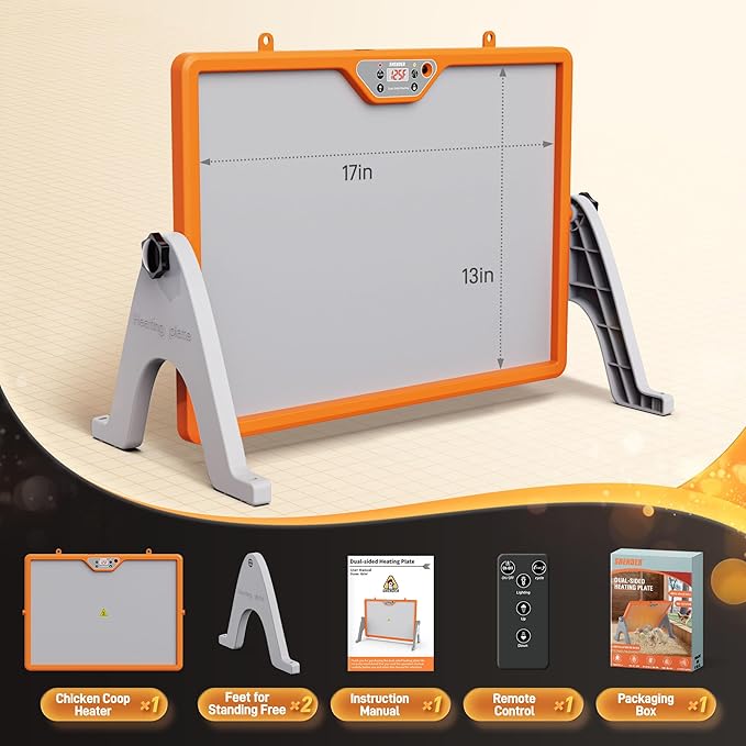 Chicken Coop Heater Dual-Sided 360°, Chicken Heater with Remote Control Temperature & Cycle Work, Brooder Plate for Chicks 17"×13"