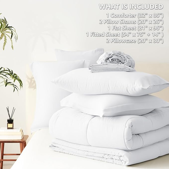 CozyLux Full Size Comforter Sets White - 7 Pieces Bed in a Bag Full, Oeko-Tex Certified Bed Set, All Season Soft Bedding Set with Down Alternative Comforter, Sheets, Pillowcases & Pillow Shams