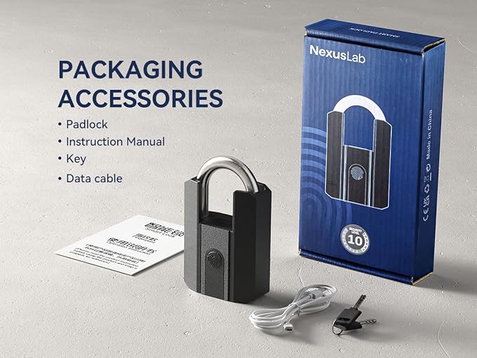 NexusLab Heavy Duty Fingerprint Padlock, Gate Locks for Outdoor Fence with Key, Rechargeable, 1-Year Standby, IP67 Waterproof, 50 Fingerprints,Ideal for Fence, Shed, Pool, Gate & Warehouse Security