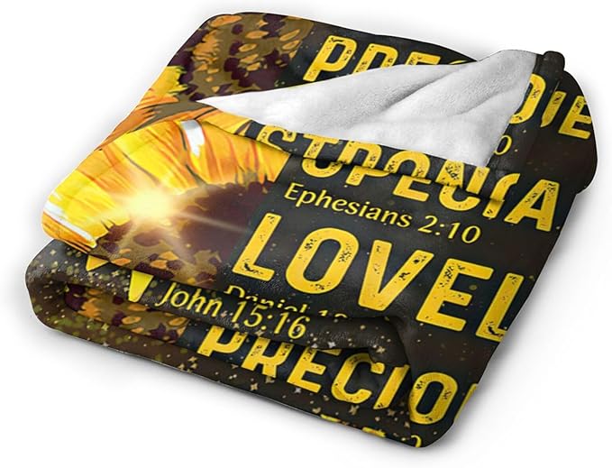 Christian Blanket, Bible Verse Throw Blankets, Sunflowers Fuzzy Plush Blanket Ultra Soft Religious Gift for Women Kids Teens Men Girls Boys Stuff Decor for Home Bedding Sofas Couch 60"X50"