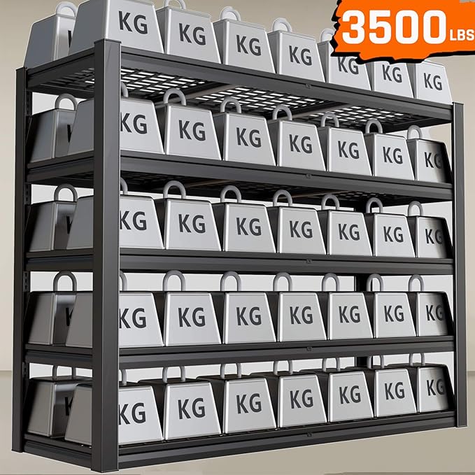 30" D Storage Shelves, 65" W Garage Shelving Heavy Duty Metal Adjustable Garage Shelves, 5 Tier Shelving Units Industrial Shelving for Warehouse, 65" W x 30" D x 79" H ， 2 Pack